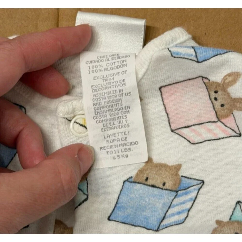 Vintage Carters Layette Gown Sleep Dress 0-3 Months Unisex Colorful Boxes Bunny